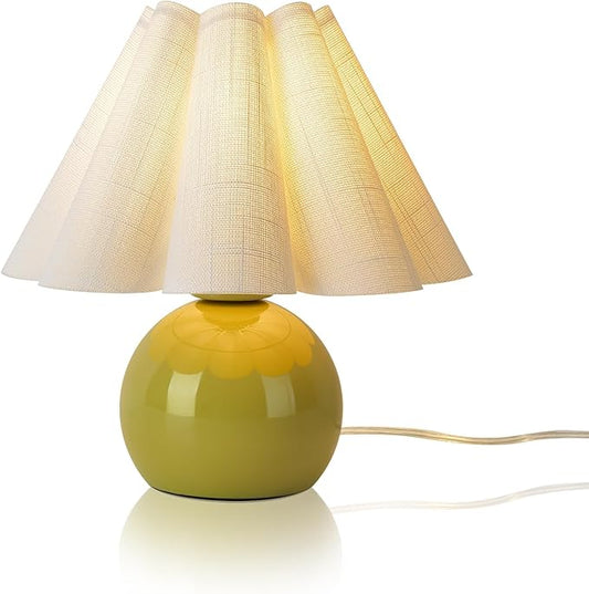 Green Small Bedside Mini Table Lamp for Bedroom, Cute Bedroom Lamps for Nightstand, Cute Mini Table Lamps for Small Spaces with Scalloped Shade for Kitchen, Living Room, Kids Dorm, Office