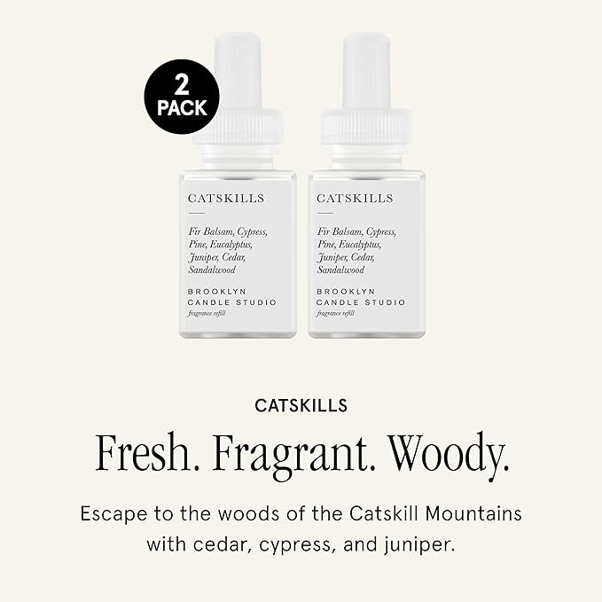 Pura & Brooklyn Candle Studio Home Scent Refill - Smart Home Air Diffuser - Up to 120-Hours of Luxury Fragrance per Vial - Clean & Safe Diffuser Fragrance - 2 Pack, Catskills