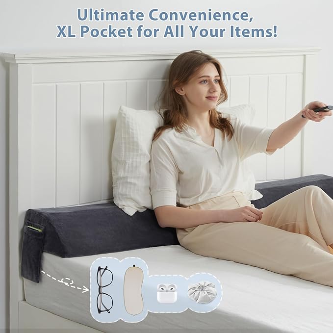 King Bed Wedge Pillow for Headboard Gap, Mattress Bed Gap Filler(0-8"), Between Headboard and Mattress, Triangle Headboard Pillow(Grey,King)