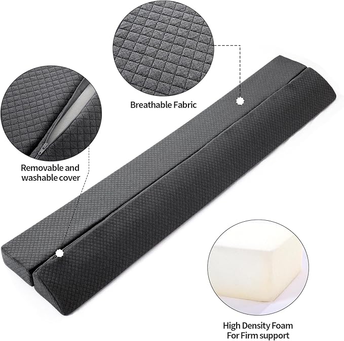 MABOZOO Pillow Wedge for Headboard Gap,Bed Gap Filler Full Size,Foldable Bed Wedge Pillow for Headboard,Grey Bed Wedge Gap Filler,Foam Mattress Gap Filler,54"x6"x6"