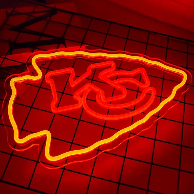 Chief Neon Sign for Wall Decor Football Neon Light for Man Cave or Garage Birthday Gifts for Men with Football or Rugby Team Logo Sign for Bar Dorm Party Game Room Size 16.1 * 10.6In(ZYLD058)