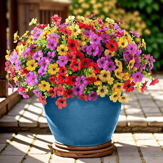 Artificial Flowers Outdoor, Faux Silk Flowers Plastic Plants for Outdoors Indoor Outside Front Porch Hanging Planter Window Box Garden Home Decoration, 14 Bundles (Mix)