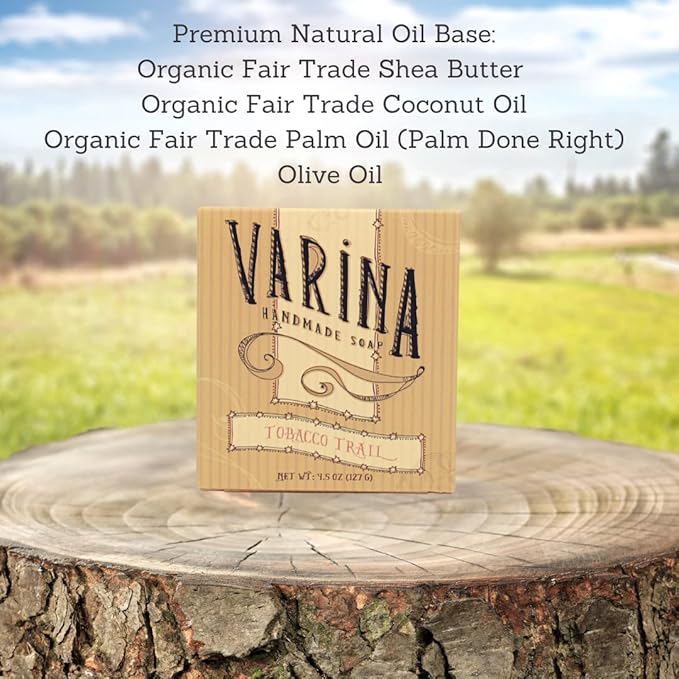 Varina Natural Tobacco Trail Bar Soap - Gentle Cleansing for Sensitive Skin, Earthy Scents - 3 Pack