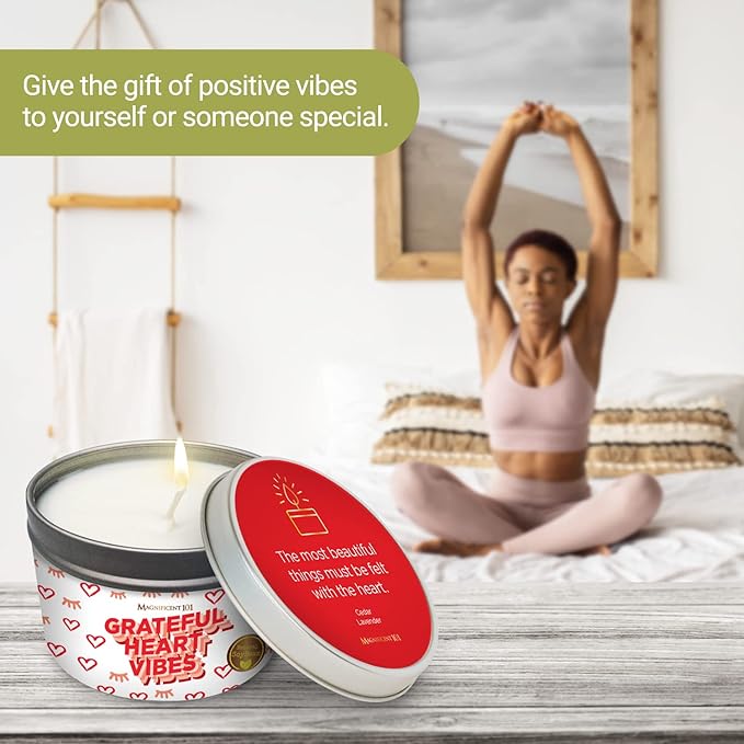 Magnificent 101 Long-Lasting Grateful Heart Vibes Aromatherapy Candle | 6 Oz - 35-Hour Burn | 100% Soy Wax, Cedar & Lavender Essential Oils | Ideal for Meditation, Energy Cleansing & Manifestation