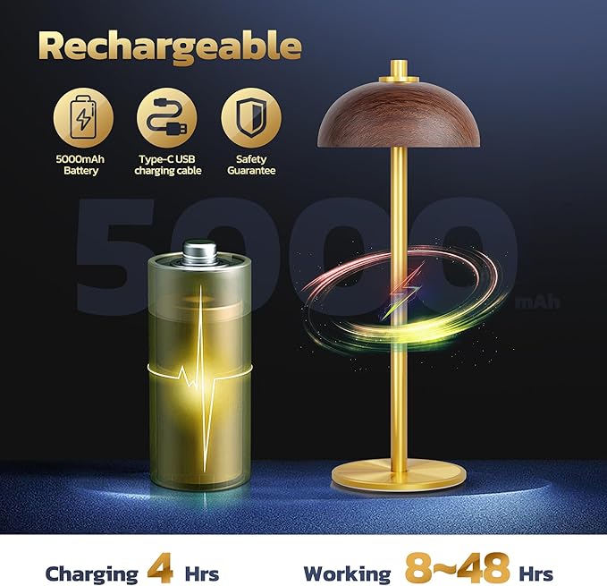 2 Pack Cordless Table Lamp, 5000mAh Portable Rechargeable Table Lamp, 3 Color Stepless Dimming Table Light with Memory Function, for Outdoor, Dinner, Patio, Home, Restaurant.(Wood Grain)