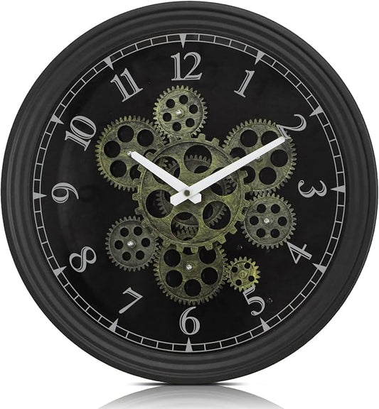 CLXEAST 15 Inch Real Moving Gear Wall Clock, Vintage Industrial Steampunk Metal Wall Clocks for Living Room Decor,Kitchen, Home Office