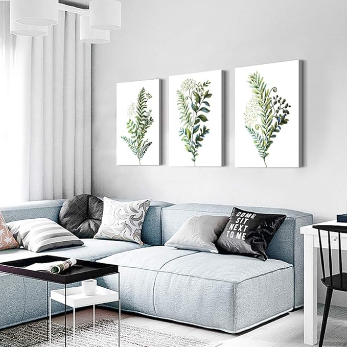 Canvas Wall Art for Living Room Wall Decorations for Kitchen Office Wall decor Framed Canvas Print Poster wall paintings modern Bedroom Home Decoration Green leaves Wall Pictures 16" X 24" 3 Piece