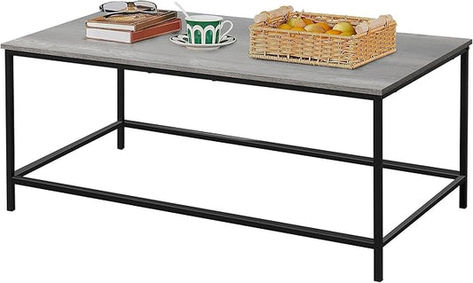 SENIG Coffee Table, Modern Industrial Style Rectangular Coffee Table, Grey Wood and Sturdy Metal Side End Table, Rustic Accent Functional Coffee Table for Living Room. 39.3 x 20 x 16