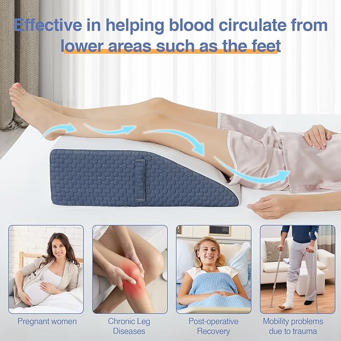 Wedge Pillow for Legs Elevation, Gel-Infused Memory Foam Layer Bed Wedge Pillow for Leg Post Surgery, Knee, Ankle Elevation Post Surgery, Triangle Pillow Wedge for Knee Hip Back Pain Relief