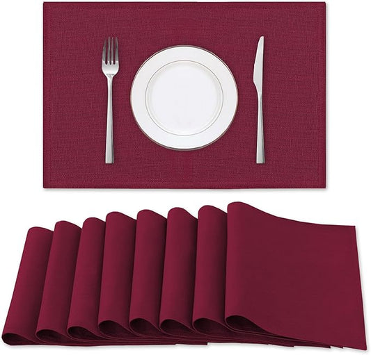 H.VERSAILTEX Linen Placemats Set of 8 Premium Solid Table Mats for Dining Table Spill-Proof Waterproof Heat-Resistant Kitchen Mats Washable, 12x18 inches, Christmas Red