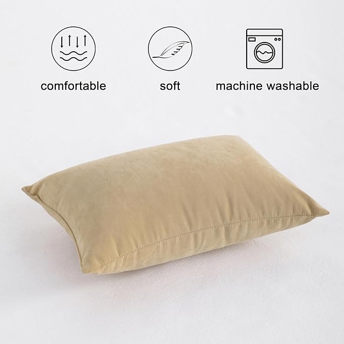 FLXXIE 2 Pack Microfiber Tiny Pillows, 11x7 Inches, Mini Pillows for Sleeping and Traveling, Washable Pillows, Soft Small Pillows Travel Pillows Nap Pillows, Light Taupe