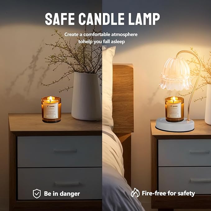 Candle Warmer Lamp with Dimmer - Electric Candle Lamp with Timer for Jar Candles Scented Candles, Plug-in Wax Warmer Lamp for Home & Office with 2 Bulb (White Peony)