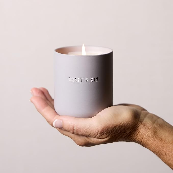 Craft & Kin Scented Candles - Dark Rose & Amber | 10oz Soy Blend with Cotton Wick | Long-Lasting Fall Candles, 40-Hour Burn | Ceramic Jar, Perfect Fall & Winter Home Scent