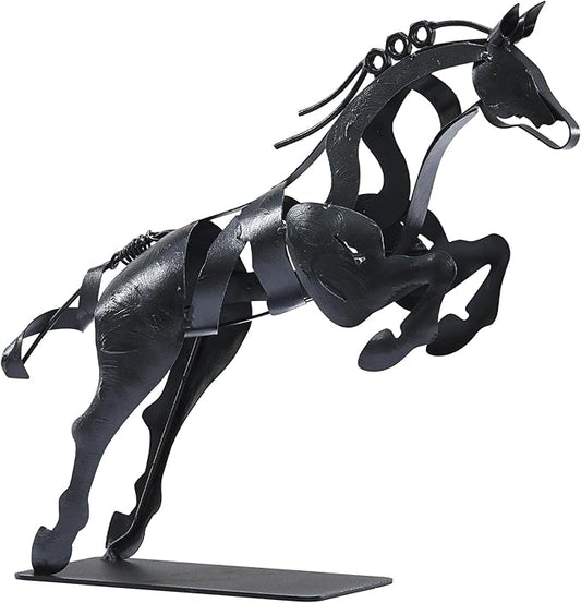 Horse Statue, Unique Metal Art Handmade Sculpture for Home Decor, Rustic Decor, Gifts for Horse Lovers (Black)