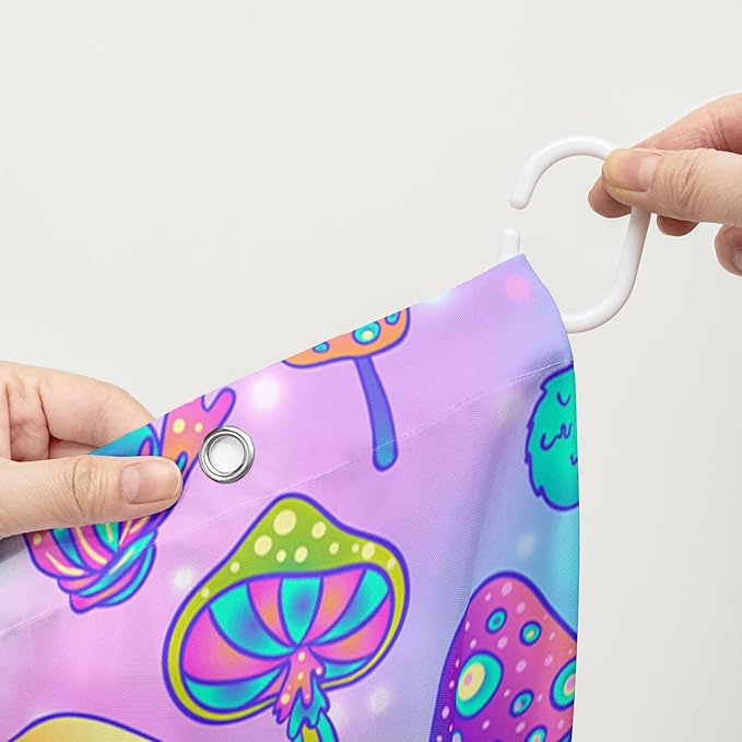AILONEN Mushroom Shower Curtain for Bathroom,Blue Purple Mushroom Bath Curtain,Cute Cartoon Magic Fungus Decor Bathroom Curtain with 12 Plastic Hooks, 72" W x 96" H