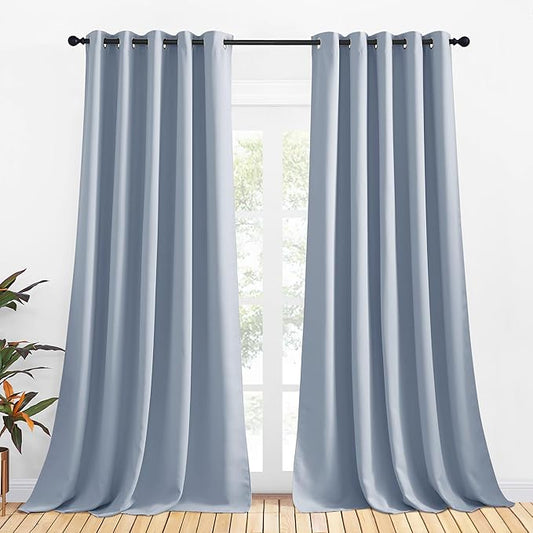 NICETOWN Bedroom Curtains Blackout Drapery Panels, 2 Panels, 70 x 108 inches, Vintage Blue, Three Pass Microfiber Thermal Insulated Solid Ring Top Blackout Window Curtains/Drapes
