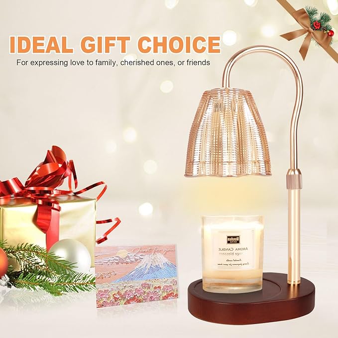 Candle Warmer Lamp with Timer & Dimmer, Candle Warmer Height Adjustable, Fits All Jar Scented Candles, Candle Lamp with 3 Bulbs, Charming Gift Box with Ribbon for Gifting