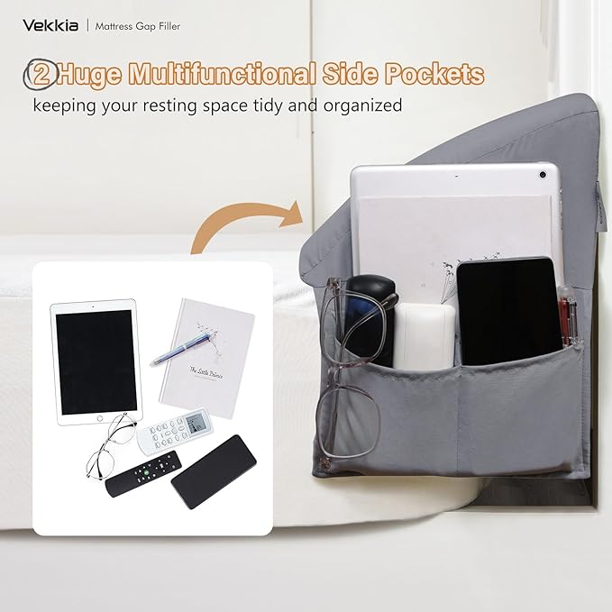 Vekkia Dual Density Bed Wedge Pillow/Mattress Gap Filler/Headboard Pillow/Pillow Wedge for Headboard Gap/Bed Gap Filler,Close Gap(0-6") Between Your Mattress and Headboard,Gray(King)