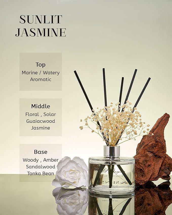 M&SENSE Reed Diffuser Set with 7 Sticks | 7.0oz Fresh Marine & Jasmine Scent, Home Fragrance Diffuser for Housewarming Diffuser Room Fresheners for Bathroom Long Lasting with Baby's Breath Flower
