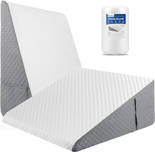 Forias Wedge Pillow for Sleeping,10" Bed Wedge Pillow for After Surgery,Acid Reflux,Snoring,Memory Foam Top Triangle Pillow Wedge with Breathable Removable Cover
