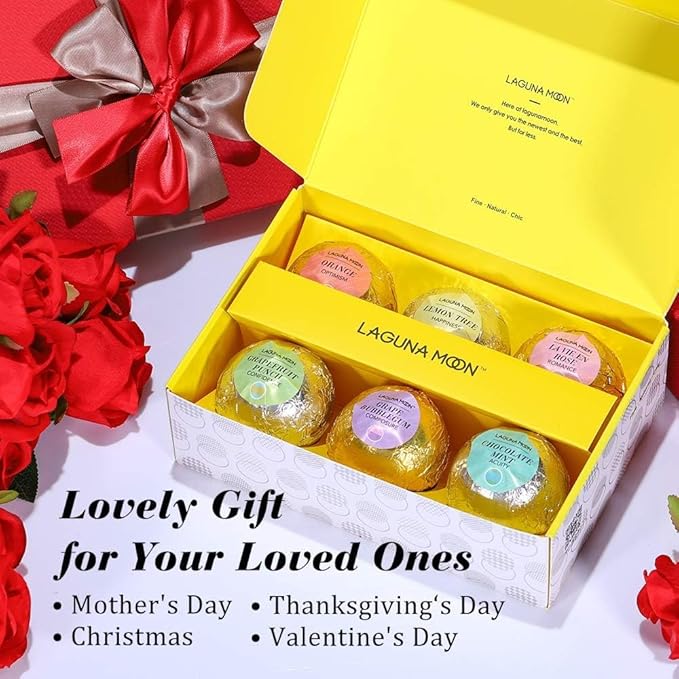 Bath Bombs Gift Set - 6pc XXL Handmade Fizzy Shower Bombs with Essential Oils + Coconut Oil to Moisturize Dry Skin - Relaxing Spa Day for Women, Men, & Kids - Birthday, Anniversary, Bridal