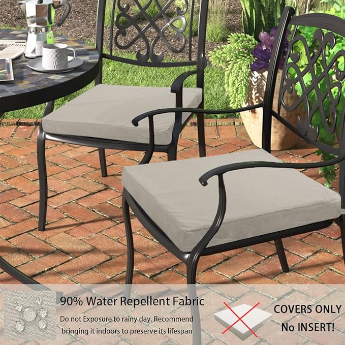 FUNHOME Outdoor Cushion Covers 24 x 24 x 4 inch,Set of 2,Replacement Square Seat Cushion Cover for Patio Furniture Chair,Water Resistant,Fade-Resistant Slipcover Only,No Insert(Light Brown)