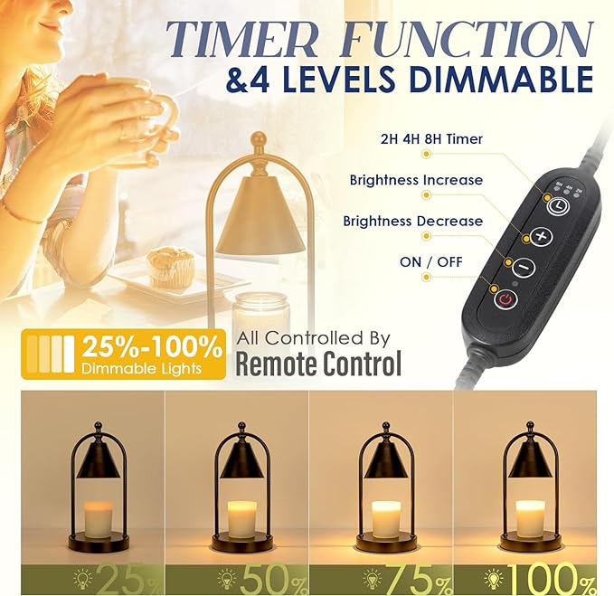 Candle Warmer Lamp with Timer, Electric Black Candle Warmer Light for Bedroom, Dimmable Wax Melts Warmer for Candle Jars, Home Decor Beside Lamp Gifts for Women (2 Bulbs Included)