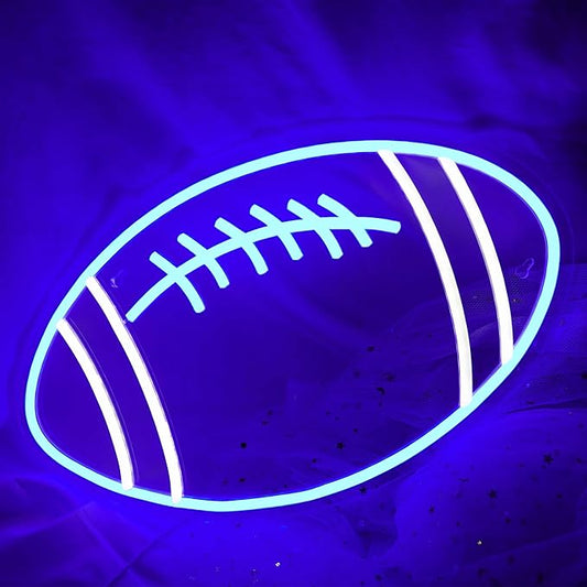 Football Neon Sign for Wall Decor, Blue Football-Shaped Neon Light, USB Operated Rugby Led Neon Lights for Man Cave, Football Decorations for Party