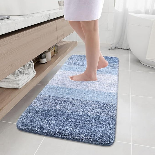Arotive Microfiber Bathroom Rugs, Shaggy Soft and Absorbent Bath Rug, Non-Slip, Thick Plush Machine Washable Dry Bath Mats for Bathroom, Tub and Shower, 47x20, Light Blue