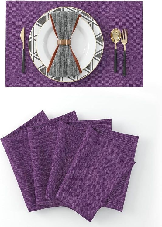 4 Piece 12 x 18 inch Soft Faux Linen Place Mats Heat Resistant Dining Table Place Mats Cloth Kitchen Table Mats 12x18 Dark Purple