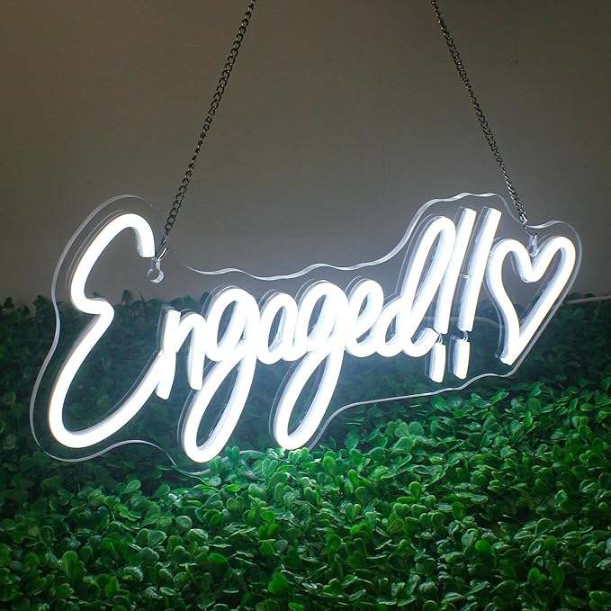 NOSUN Engaged Neon Sign White Neon Signs for Wall Decor with Dimmable Wedding Bridal Shower Neon Light Up Signs Led Sign for Shop Birthday Wedding Engagement Decor LED Neon Sign LED Light Sign