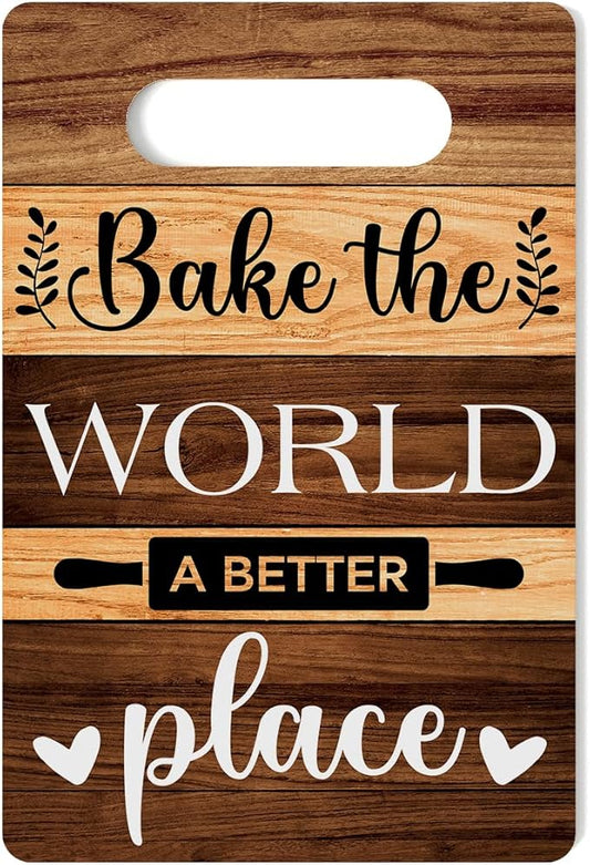 Farmhouse Kitchen Decor, Kitchen Signs Wall Decor, Wall Decor for Kitchen, Bake The World A Better Place Wood Sign, Kitchen Door Wall Hanging Decor, Kitchen Gifts for Women 8 x 12 Inch