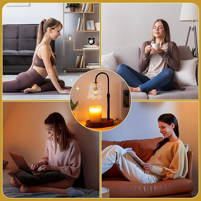 Candle Warmer Lamp Electric Timer - Candles Height Adjustable Dimmable Warmers Scented Flower Lamps No Flame Heat Warm Melt Wax Jar Modern Home Decor Table Lights for Home Living Bedroom
