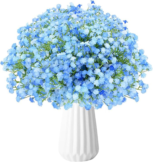 Babys Breath Artificial Flowers, 24Pcs Fake Baby Breath Flowers Artificial Bulk Faux Gypsophila Real Touch Flowers for Outdoors Wedding DIY Bouquet Arrangement Party Home Garden Decor, Blue