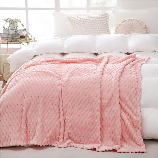 Puncuntex Light Pink Throw Blanket 90"×90" inches Fuzzy 3D Jacquard Decorative Flannel Fleece Super Soft Plush Cozy Blanket for Couch Sofa Chair Lightweight