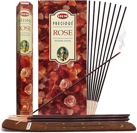 Precious Rose Incense Sticks and Incense Stick Holder Bundle Insence Insense Hem Incense Sticks