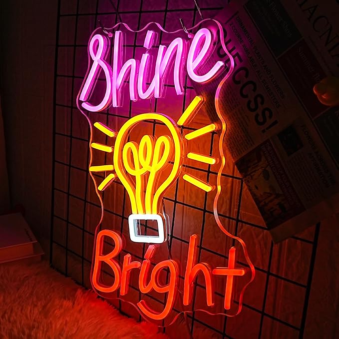 Shine Bright Neon Sign Letter Neon Light Dimmable Colorful Neon Light Sign Neon Art Decoration Sign Luminous Bulb LED Light Sign for Bedroom Bar Party Room Wall Decor USB Power