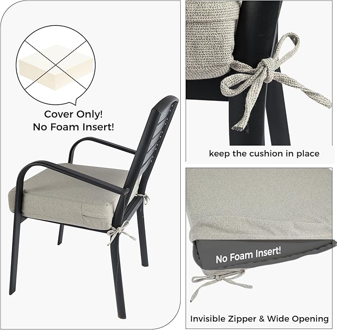 Patio Cushion Covers with Ties, 2 Pack, Outdoor Water Resistant Deep Seat Chair Cushion Slipcover 22x20x4 Inch for Garden Couch Sofa (Replacement Cover Only)-Warm Grey