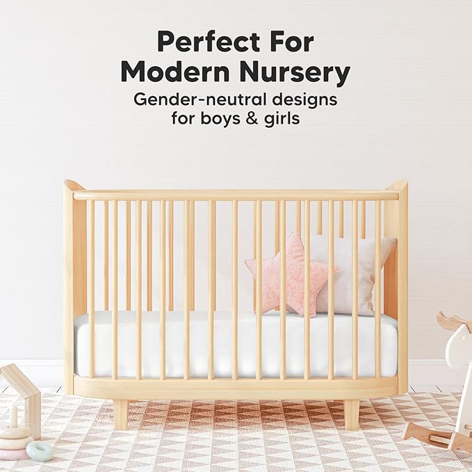 Pack and Play Sheets Fitted, 2-Pack Mini Crib Sheets - Pack N Play Sheets, Organic Fitted Crib Sheet for Pack and Play Mattress, Playard Baby Crib Sheets, Crib Sheets Neutral for Boys (Soft White)