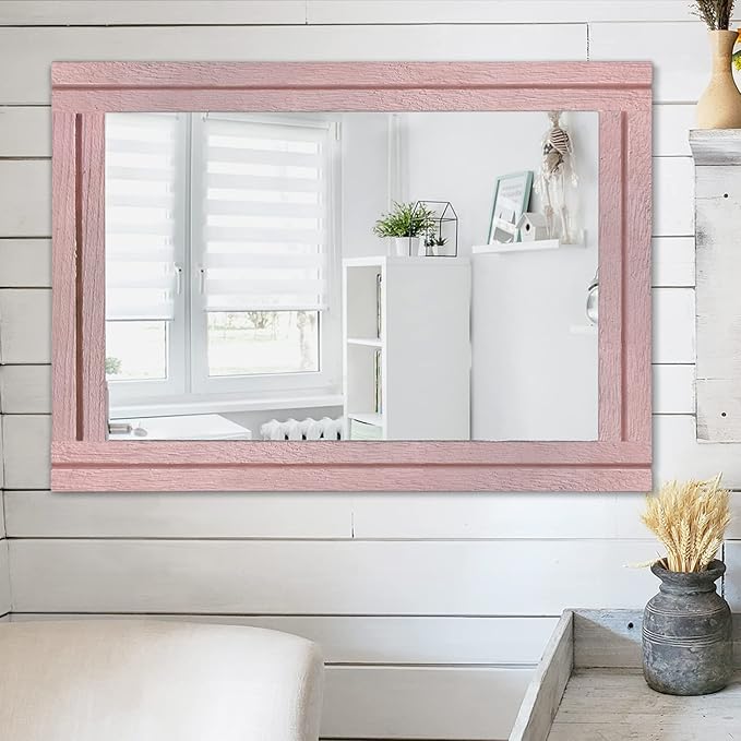 AAZZKANG Rectangle Mirror with Wood Framed Modern Farmhouse Hanging Wall Mirrors Decor for Bedroom Bathroom Living Room Home Entryway Large 26"x18"