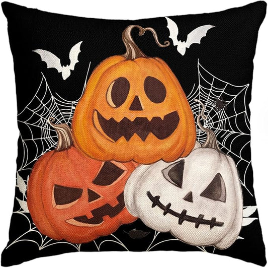 AVOIN colorlife Halloween Pumpkin Jack-O'-Lanterns Bat Throw Pillow Cover, 18 x 18 Inch Holiday Farmhouse Black Cushion Case Decoration for Sofa Couch