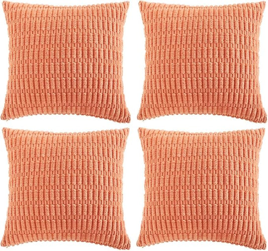 Fancy Homi 4 Packs Boho Coral Decorative Throw Pillow Covers 26x26 Inch for Living Room Couch Bed Sofa, Rustic Modern Farmhouse Home Decor, Soft Plush Corduroy Peach Cute Square Cushion Case 66x66 cm