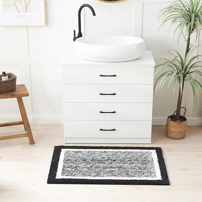 CozeCube Bath mats for Bathroom Non Slip, Fluffy Absorbent Microfiber Runner Bath mat Washable, Long Bath mat for Bathroom, Jet Black, 47" x 24"