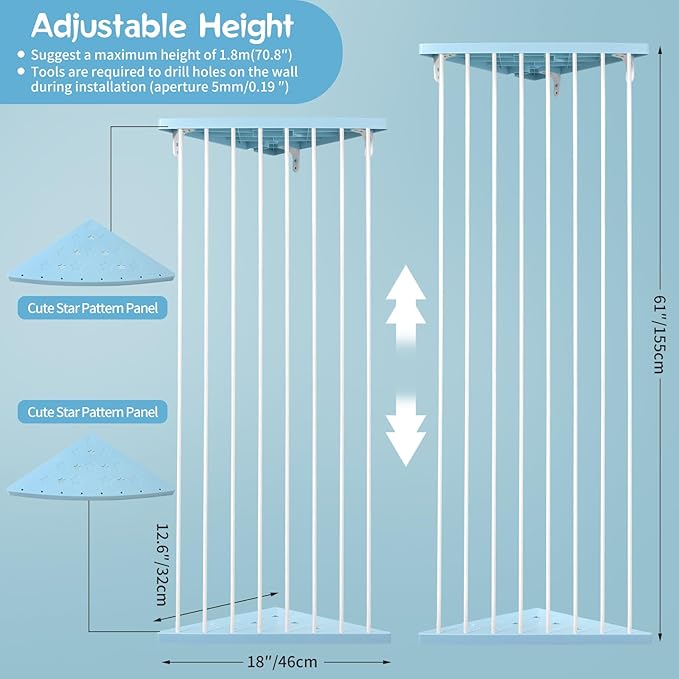 Stuffed Animal Storage Corner Plush Toys Holder with Star Pattern,Stuffed Animals Holder with LED Light,Large Corner Kids Plushies Toys Wall Hangingwith Adjustable Length for Nursery Playroom Bedroom