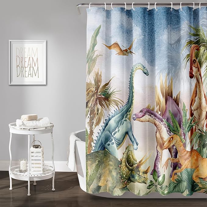 AILONEN Dinosaur Shower Curtain 72" W*84" H for Bathroom,3D Tropical Dinosaur Bathroom Shower,Cartoon Dinosaur Boys Bath Curtain Polyester Waterproof Shower Curtain with 12 Hooks