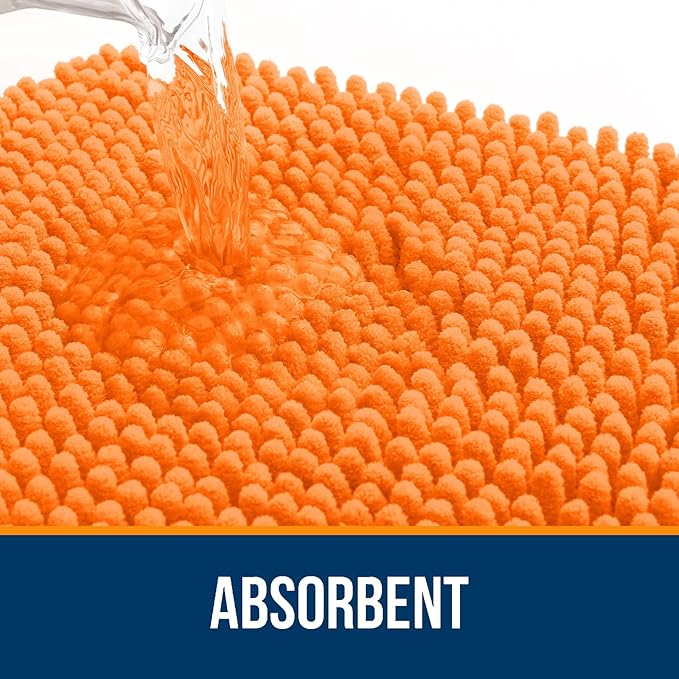 OLANLY Toilet Rugs U-Shaped 24x20, Extra Soft Absorbent Chenille Contour Bathroom Rugs for Toilet, Dry Quickly, Machine Washable, Non-Slip Bath Mat, Orange