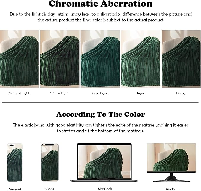 NEWCOSPLAY Super Soft Queen Blanket Dark Green Premium Silky Flannel Fleece 3D Ribbed Jacquard Lightweight Bed Blanket All Season Use (Dark Green Ribbed, Queen(90"x90"))