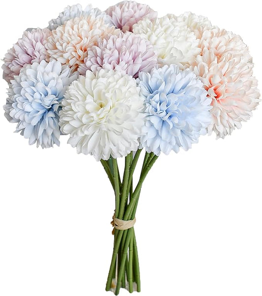 Mandy's Multicolor Artificial Ball Chrysanthemum 12 Stems Faux Flowers with Bendable Stems for DIY Wedding Centerpiece Fall Decor Home Arrangements