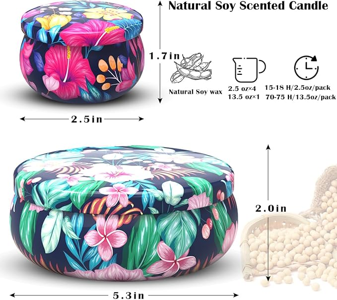 Highly Scented Candles Christmas Gift Set for Home Women, Decorative Natural Soy Wax Aromatherapy Candles - 1pc 13.5oz BlackBerry and 4pcs 2.5oz Rose, Lemon, Vanilla and Gardenia Fragrance
