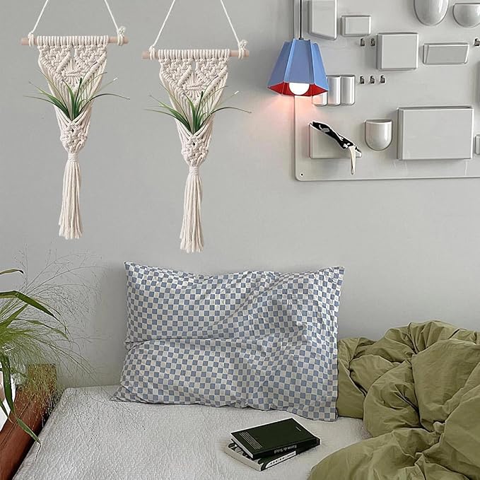 2 Pcs Handmade Woven Bohemian Tapestry Macrame Woven Wall Hanging Bohemian Handmade Woven Tapestry Home Decoration Macrame Boho Wall Hanging Decor for Living Room Dorm Apartment Office Decoration